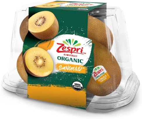 Zespri Organic Gold Kiwis in a 1 lb bunch, ripe and vibrant yellow-green fruit with fuzzy skin on a white background.