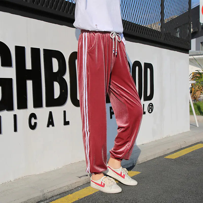 Velvet Harem Pants with Tapered Legs