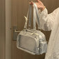 Silver ZipCute Bags crossbody backpack featuring a cute bar pain design, versatile three-color style, portable for bowling or daily use.