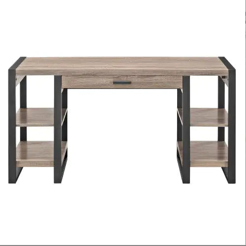 Modern Metal And Wood Computer Desk With USB Ports Driftwood